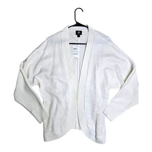 JM Collection: White Sparkling Sequin Sweater Cardigan Jacket ~NWT!!